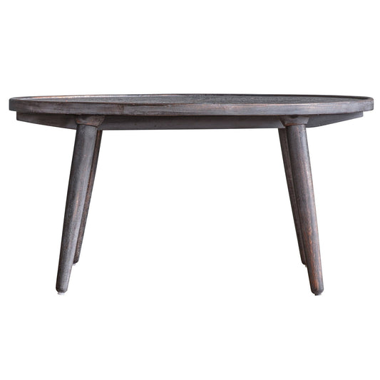 Tribeca Coffee Table - Hand Carved Patterned Top - Hand-Turned Tapered Legs - Bohemian Style