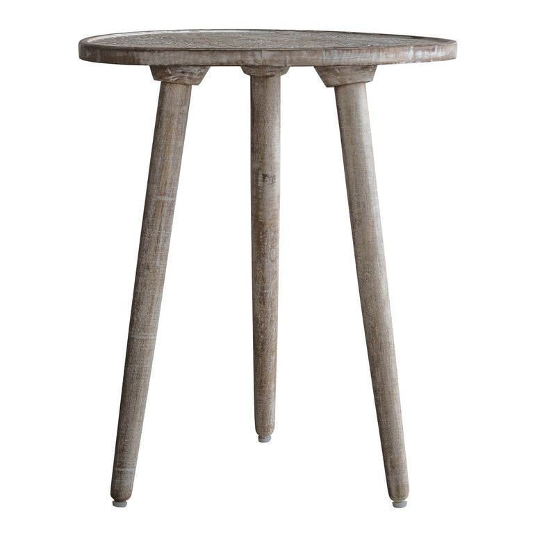 Tribeca Side Table - Hand Carved Patterned Top - Hand-turned Tapered Legs - Bohemian style