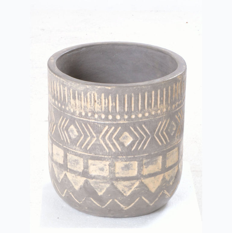 Village Pottery Small Dark Patterned Vase