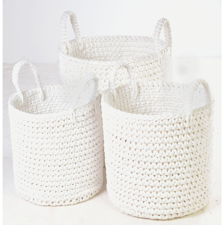 White Rope Set of 3 Baskets