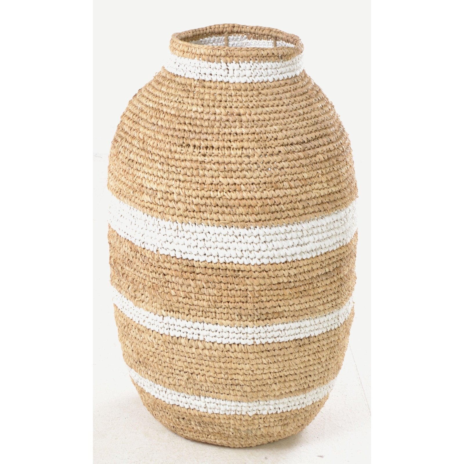 Woven Urn Basket with Narrow Stripes