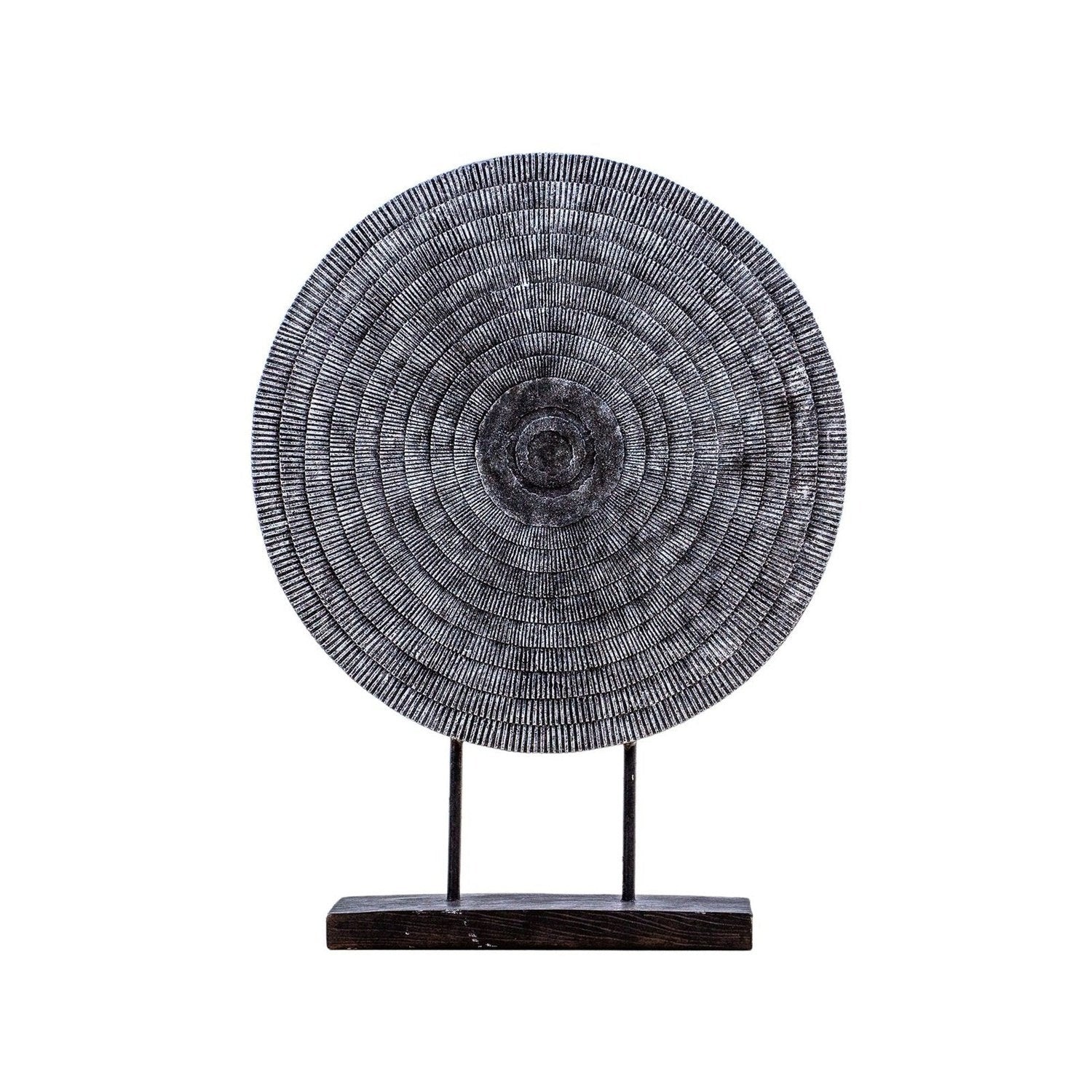 Xerax Disc on Stand - Handcrafted - Aztec Inspired Design - Dark Grey Wood Effect Stand