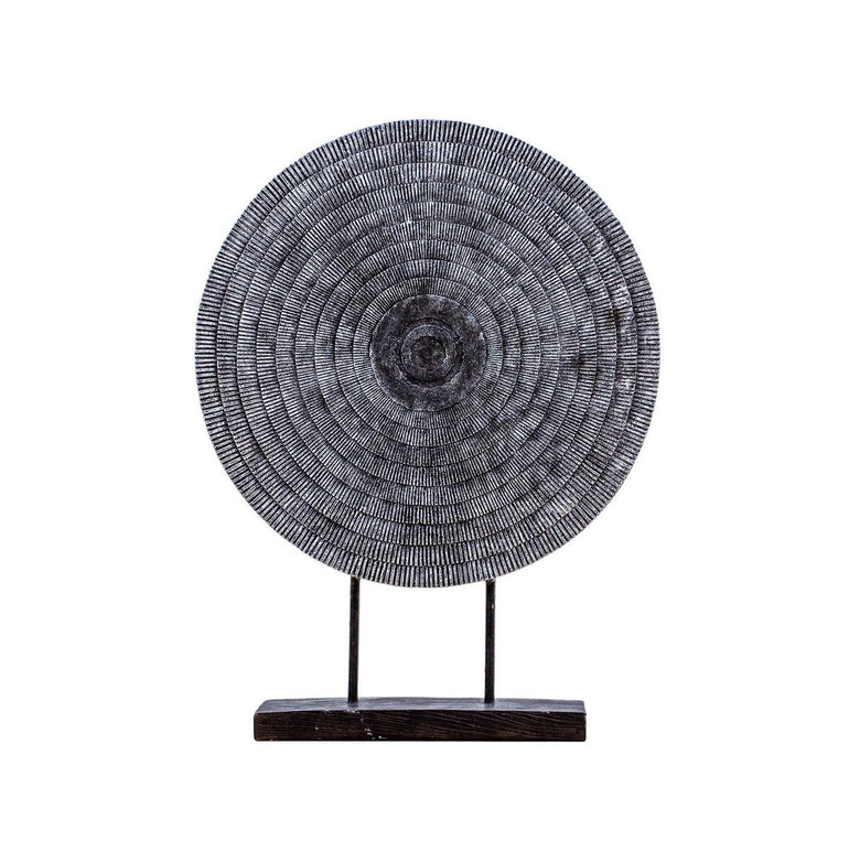 Xerax Disc on Stand - Handcrafted - Aztec Inspired Design - Dark Grey Wood Effect Stand