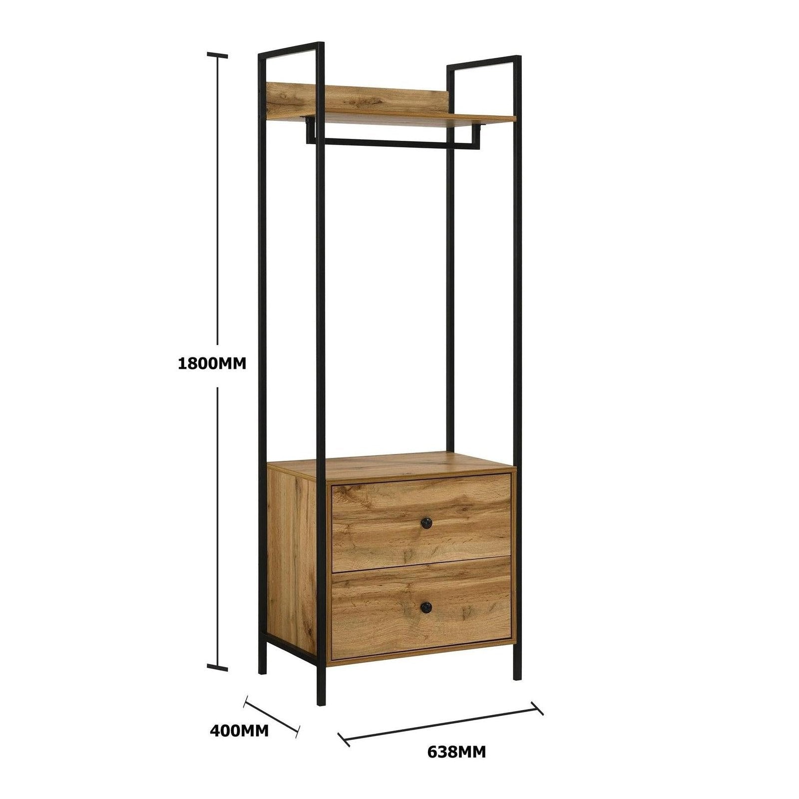 Zahra Open Wardrobe with 2 Drawers and Hanging Rail