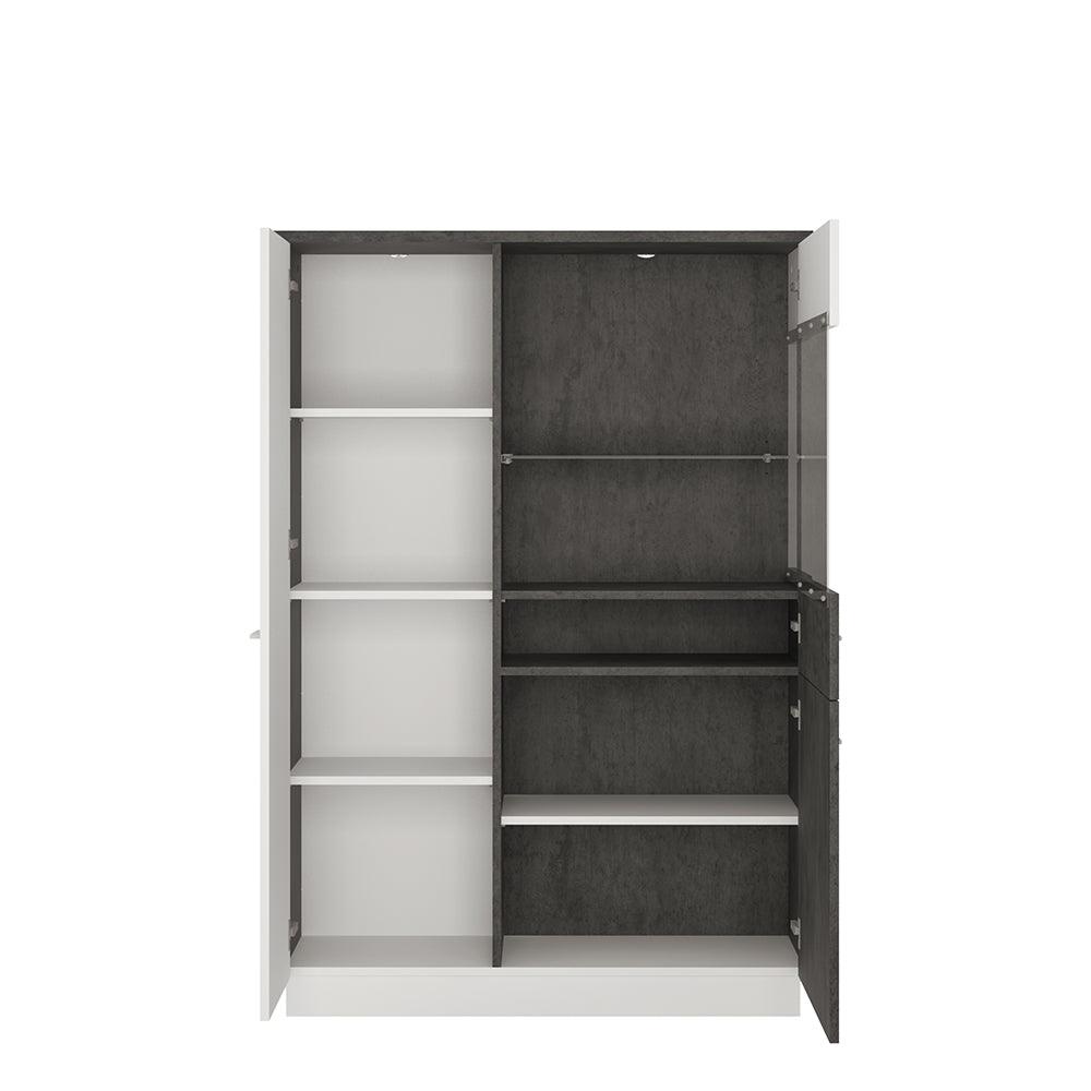 Zingaro Low Display Cabinet in Slate Grey and Alpine White