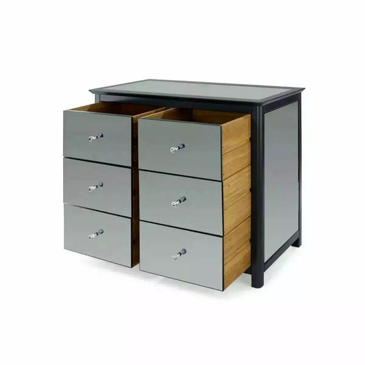 Ayr Mirrored 3+3 Drawer Wide Chest Of Drawers