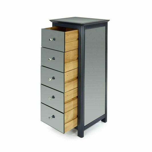 Ayr Mirrored 5 Drawer Narrow Chest Of Drawers