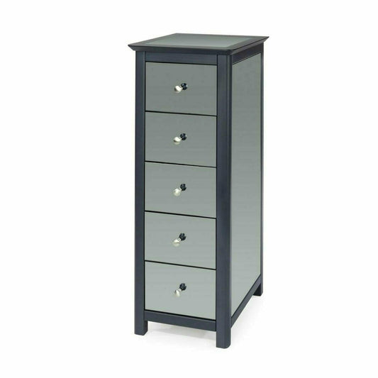 Ayr Mirrored 5 Drawer Narrow Chest Of Drawers
