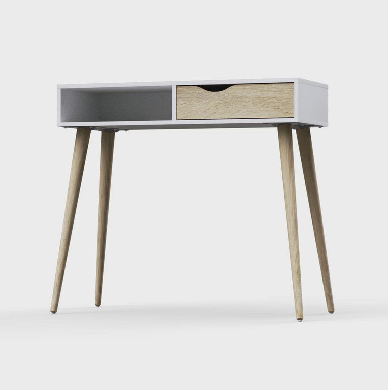 Scandinavian Retro Modern Oslo Console Table with Drawer and Shelf - Sustainable Wood, Easy Assembly, Made in Denmark