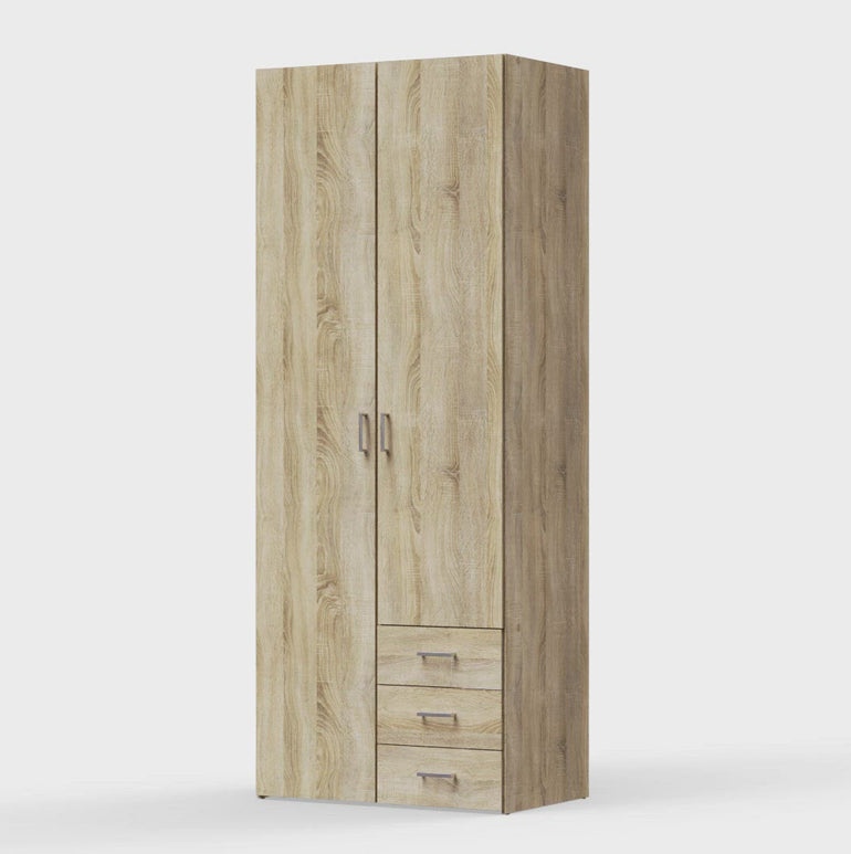 Space Collection Contemporary Wardrobe - Laminated Board with Adjustable Hinges, Anti-Tip Safety, PEFC Certified Wood, Made in Denmark - 776x2004x